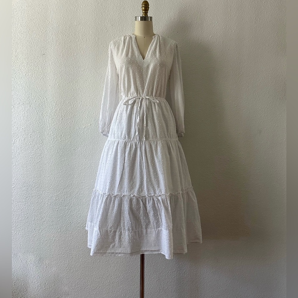 Boho White Cotton Long Sleeve Dress
